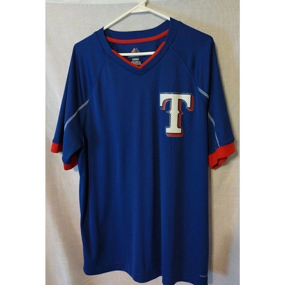 Texas Rangers Jersey Men's XL Majestic Cool Base Red White Blue Awesome Team